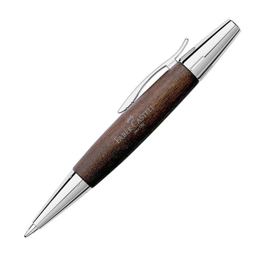Faber-Castell Design E-Motion Chrome-Wood Brown Ballpoint Pen 3 Faber-Castell Design E-Motion Chrome-Wood Brown Ballpoint Pen