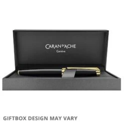 Caran D’ache Leman Ebony Black Gold Trim Fountain Pen MEDIUM -The Write Shop 15535 497