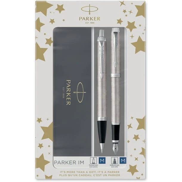 Parker IM Duo Set Stainless Steel Chrome Trim Ballpoint & Fountain Pen 3 Parker IM Duo Set Stainless Steel Chrome Trim Ballpoint & Fountain Pen