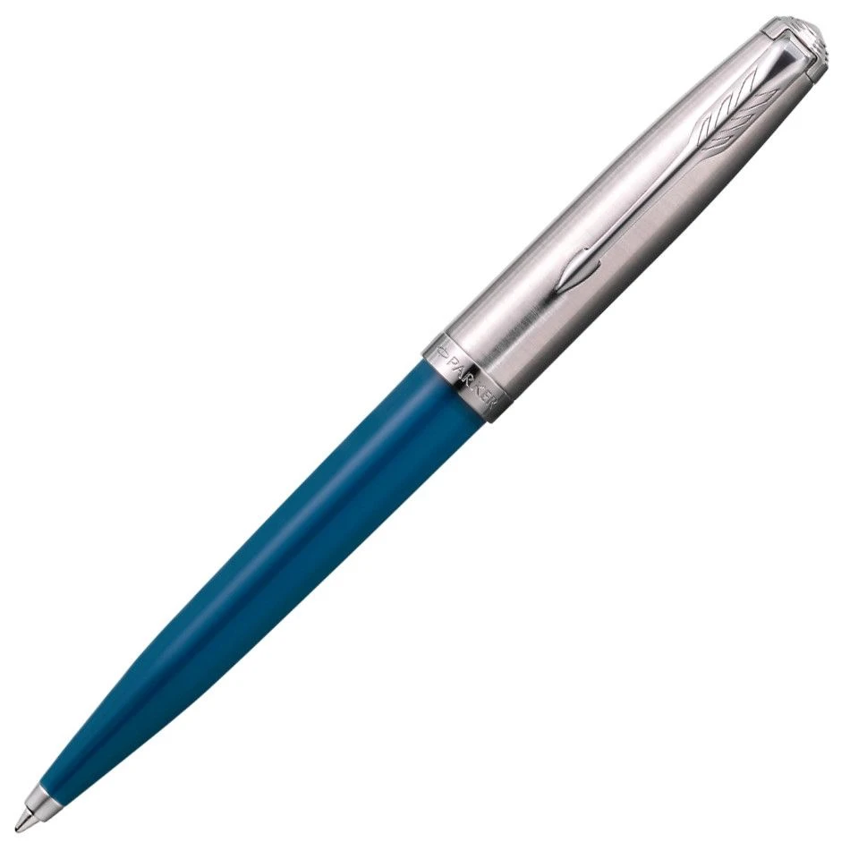 Parker 51 Teal Blue And Chrome Ballpoint Pen 3 Parker 51 Teal Blue And Chrome Ballpoint Pen